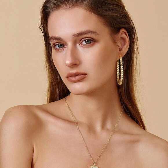 14k Gold Plated 60mm Heart Cubic Zirconia Rhinestone Hoop Earring for Women - Picture 4 of 7